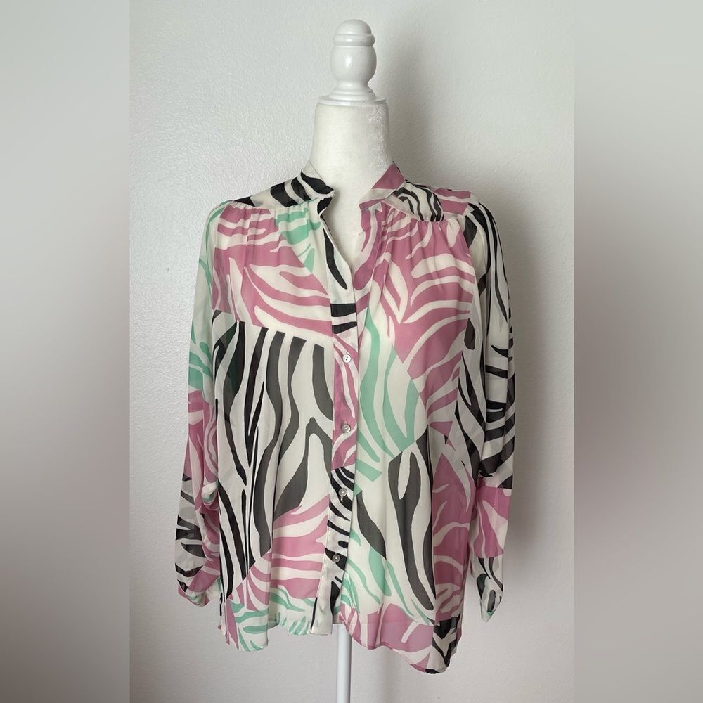 Zara Semi-sheer Animal Print Blouse Multicolored